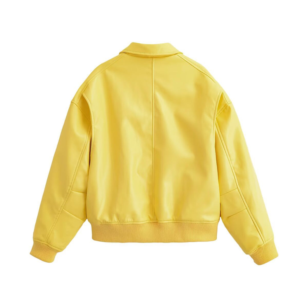 Women's Oversized Bomber Jacket with Zipper, Ribbed Hem and Flap Pockets Amarae