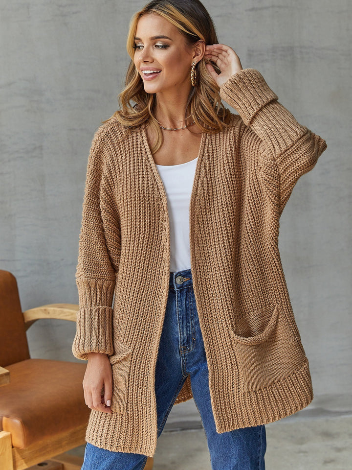 Ladies oversized knit cardigan with ribbed structure and pockets Lune London