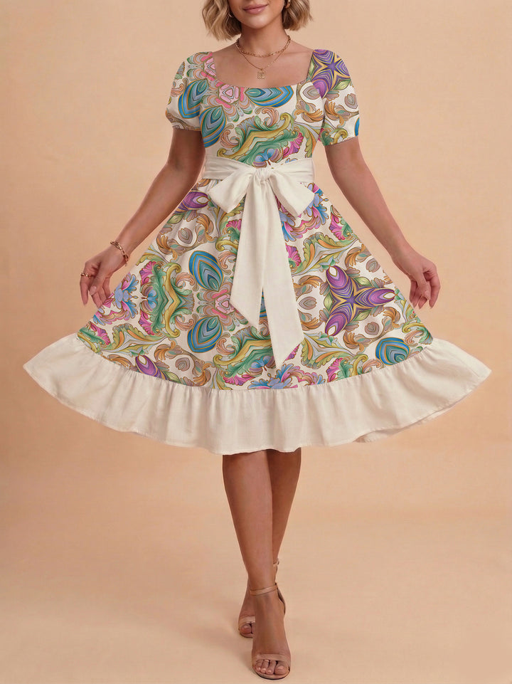 Women's elegant maxi dress with floral design and waist belt Lune London