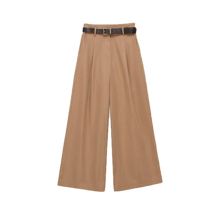Women's culotte-inspired high-waist palazzo pants with crease and waist belt Amarae