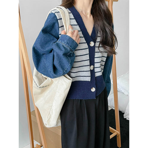Fashionable knit jacket for women with a modern striped design and raglan sleeves Amarae