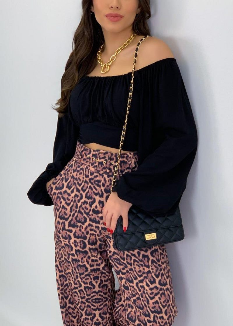 Ladies Off-Shoulder Bell Sleeve Crop Top Lune London