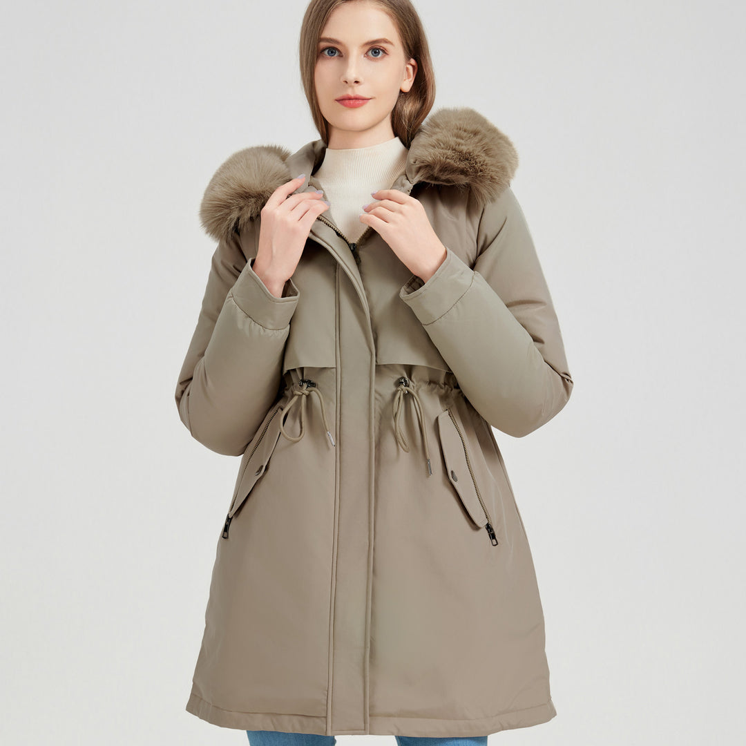 Ladies functional insulated parka with removable faux fur collar and adjustable waist Lune London