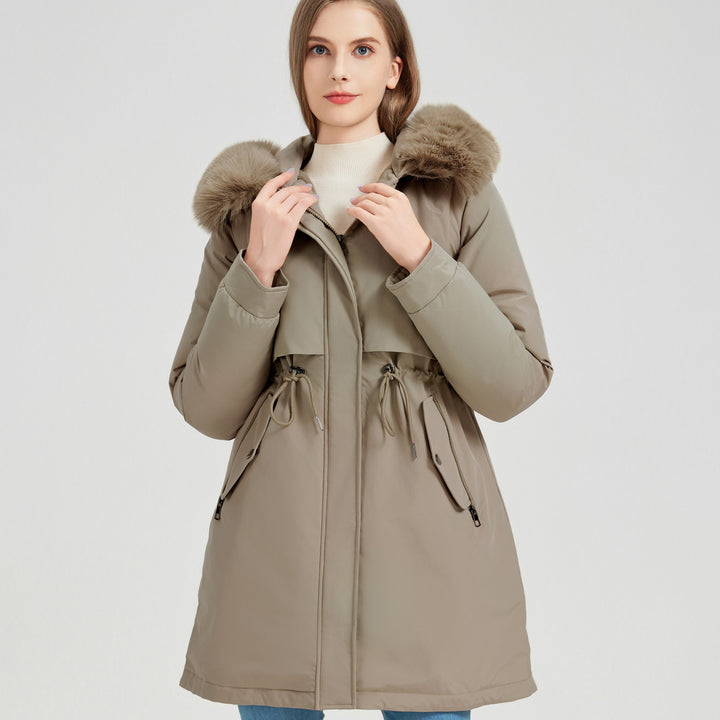 Ladies functional insulated parka with removable faux fur collar and adjustable waist Lune London