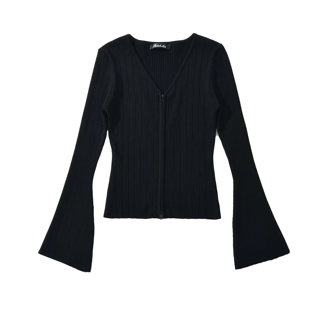 Mesh top for women with plunging V neckline and zipper Lune London
