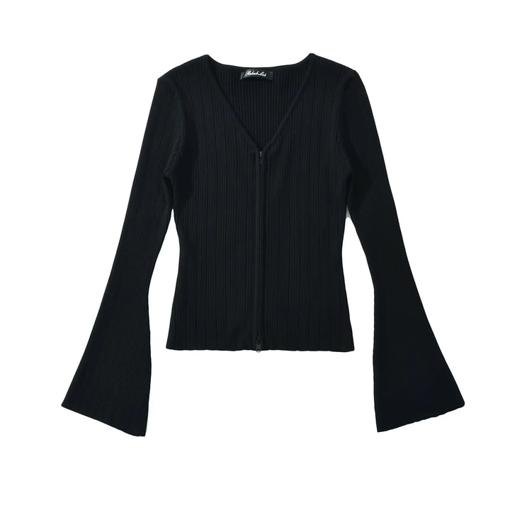 Mesh top for women with plunging V neckline and zipper Lune London