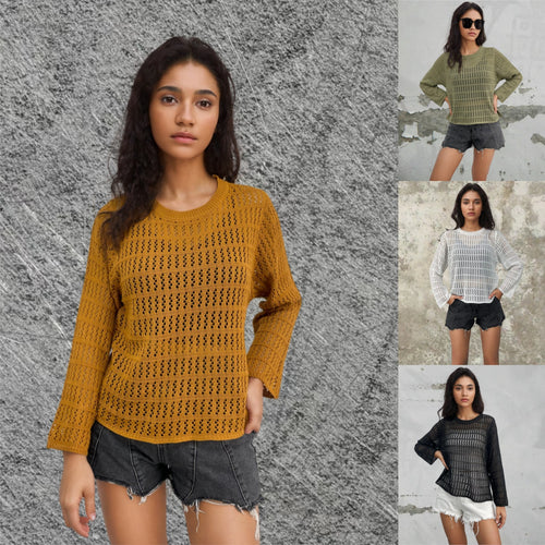 Women knitted sweater with fashionable openwork pattern Amarae