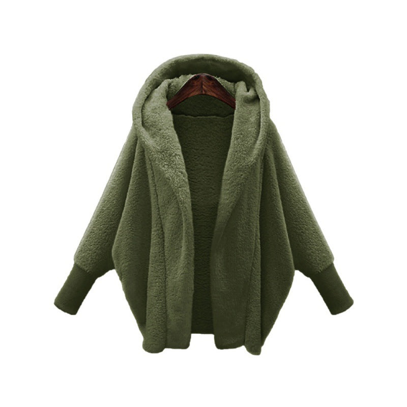 Women's Cozy Oversized Hoodie Cardigan made of Teddy Fleece with Bat Sleeves Amarae
