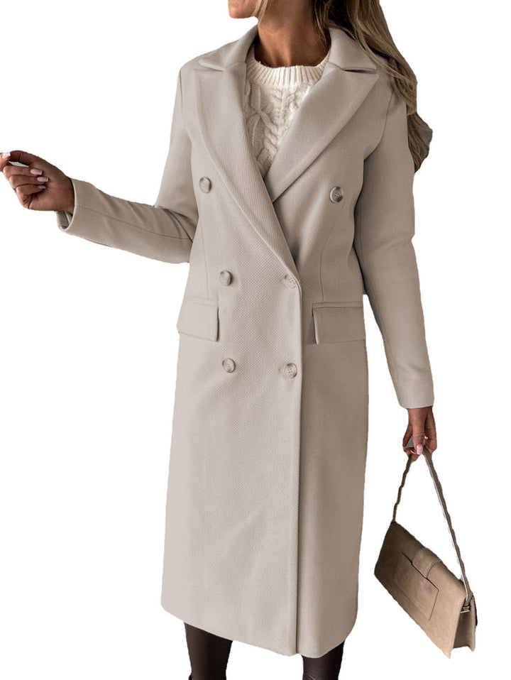 Ladies Elegant Double Button Textured Fabric Coat Lune London