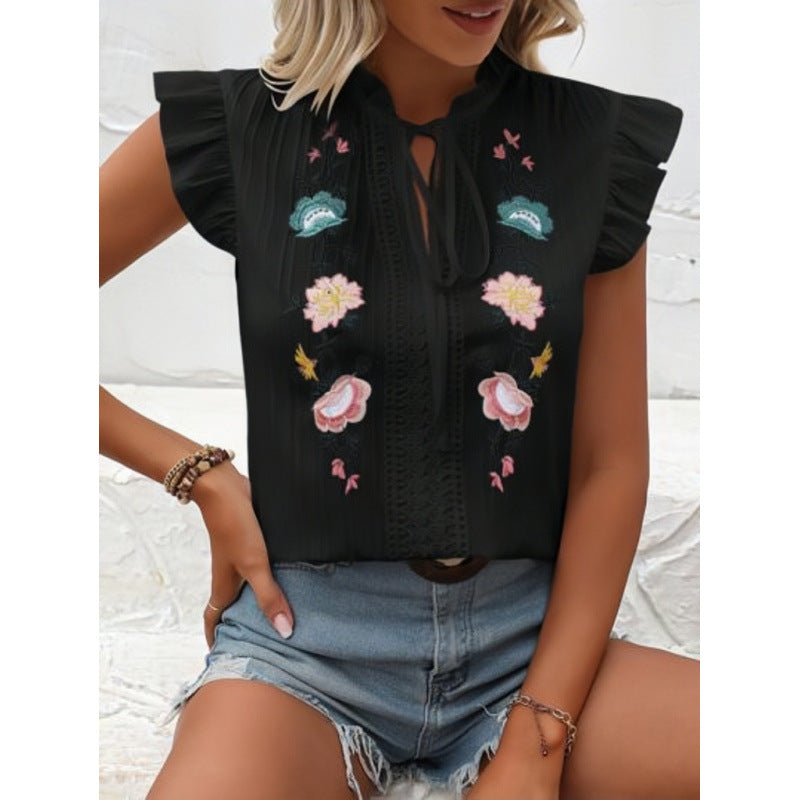 Blouse for women with embroidered frill sleeves Lune London