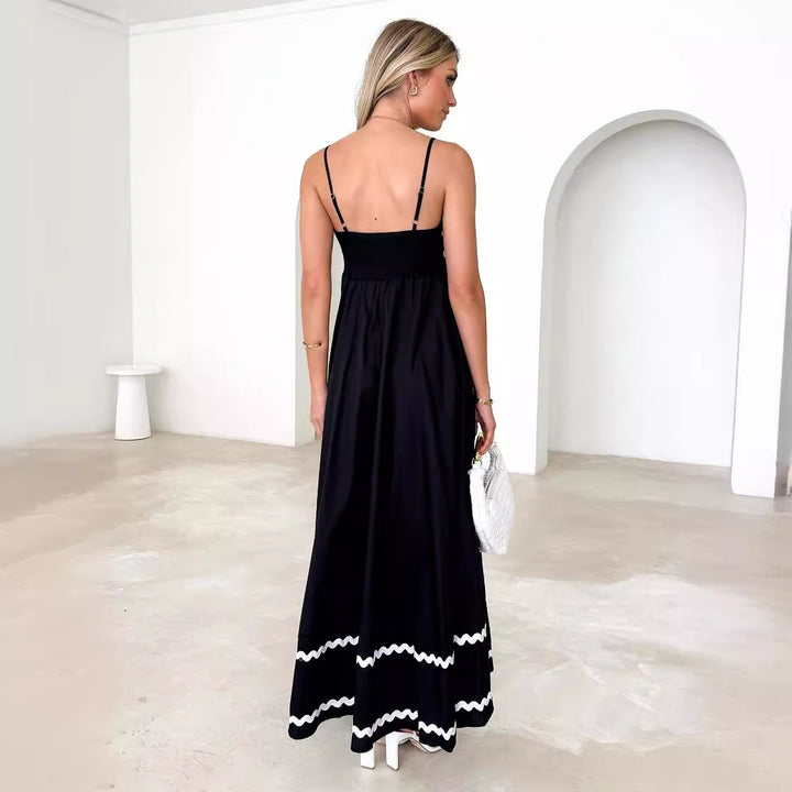 Women's airy long dress with delicate ruffle details and adjustable spaghetti straps Lune London