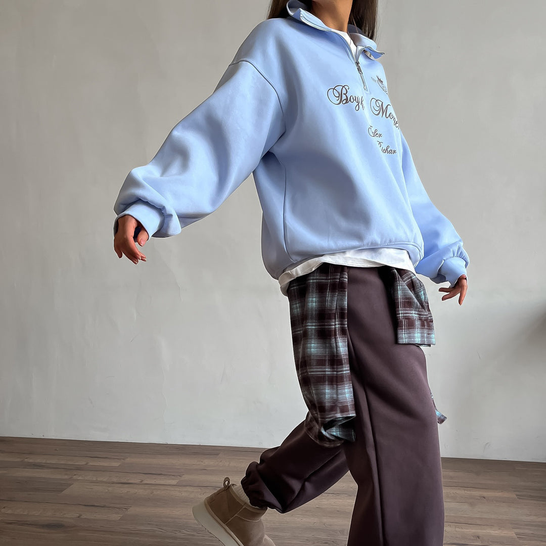 Women's sweatshirt with modern high collar and creative print Lune London