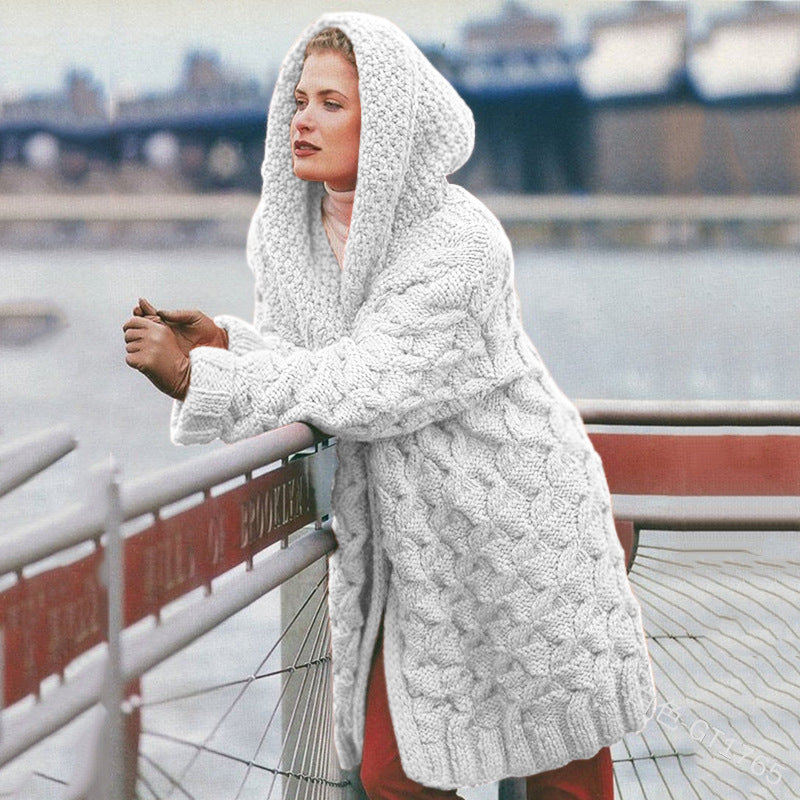 Cardigan en tricot épais pour femmes avec capuche et motif texturé Chic & Stil