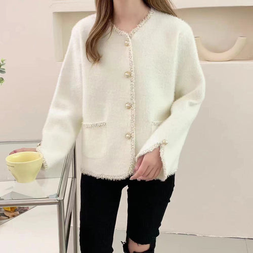 Boucle jacket for women with elegant pearl buttons Amarae