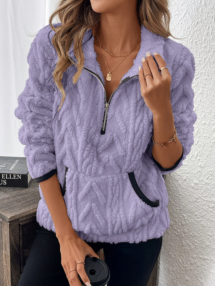 Fleece sweater for women with high collar and practical pockets Lune London