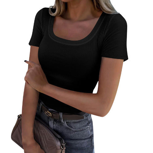 Women’s Long Sleeve Ribbed T-Shirt with Elegant Boat Neck Lune London