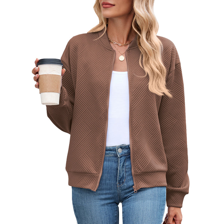 Ladies casual knit jacket with textured pattern and practical pockets Lune London