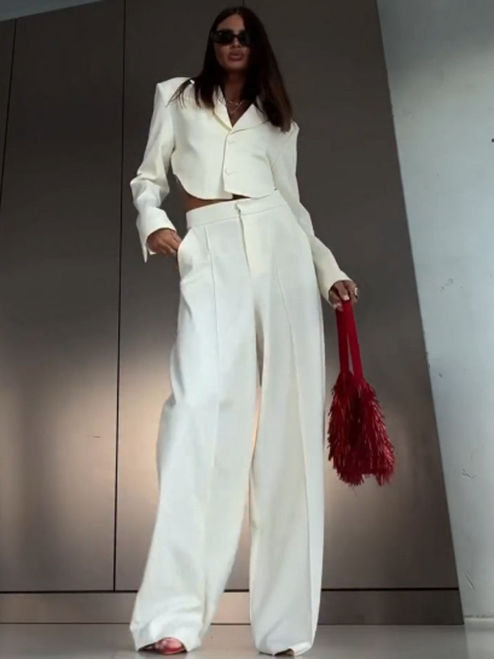 Women Elegant Cropped Blazer and Palazzo Pants Set Amarae