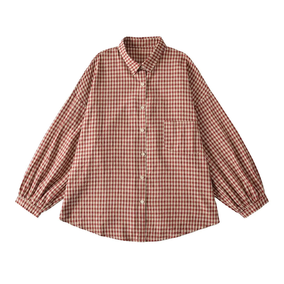 Casual checkered blouse for women with off-the-shoulder and large buttons Lune London