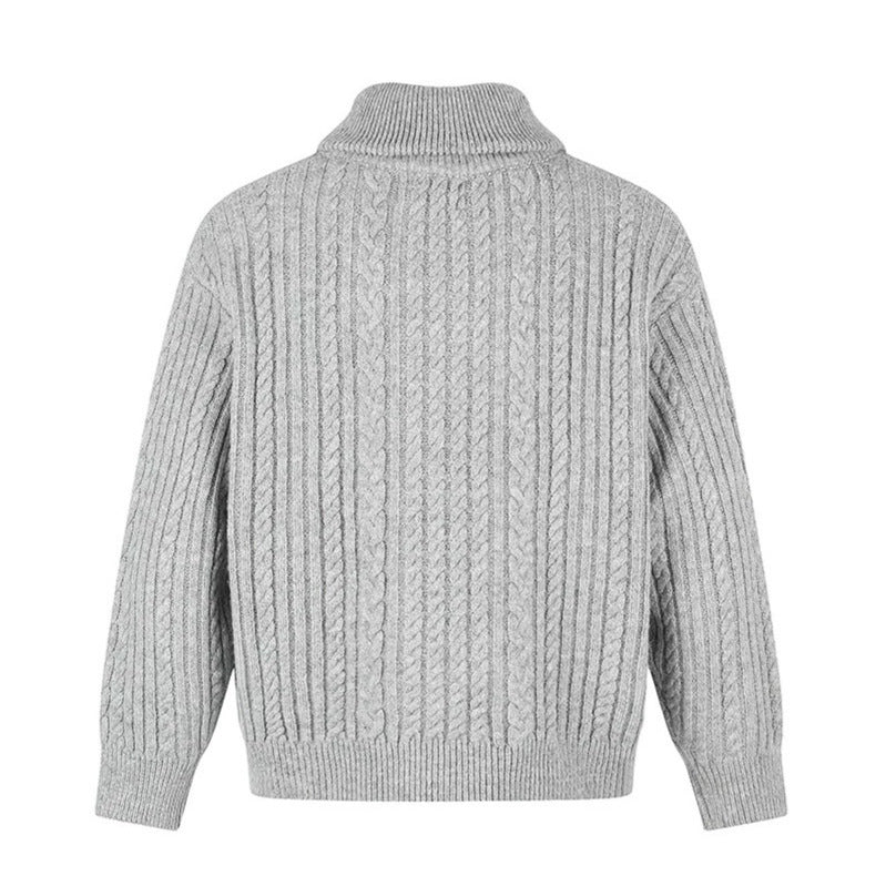Women's Double-Breasted Cable Knit Cardigan with Shirt Collar and Ribbed Cuffs Amarae