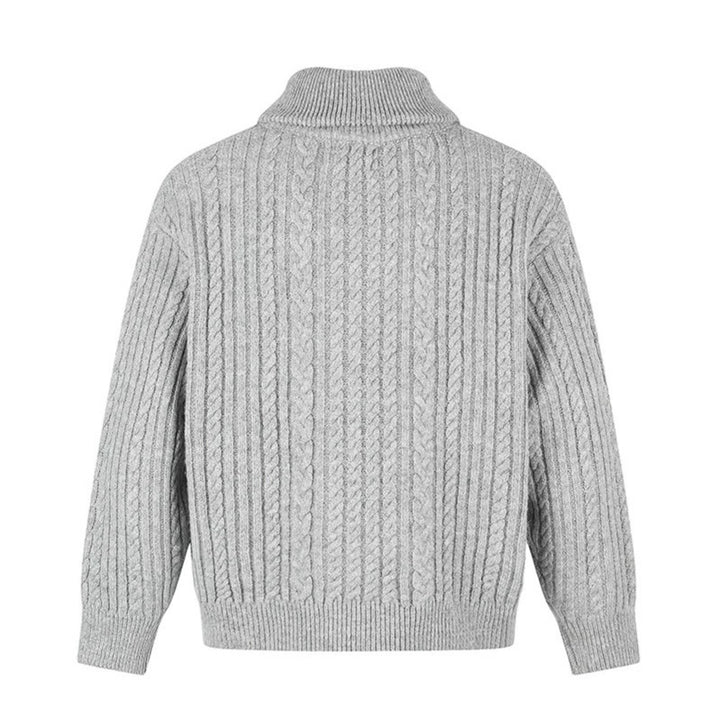 Women's Double-Breasted Cable Knit Cardigan with Shirt Collar and Ribbed Cuffs Amarae