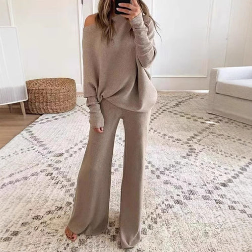 Ensemble de détente en tricot décontracté pour femmes avec coupe ample et haut épaules nues Chic & Stil