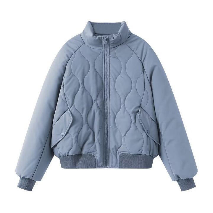 Fashionable quilted jacket for women with high collar and voluminous design Lune London
