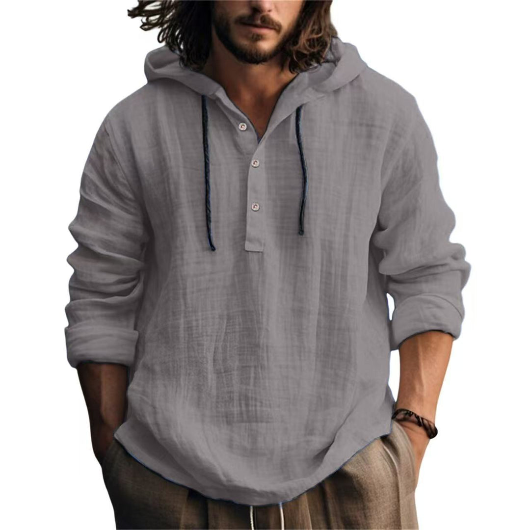 Linen hooded sweatshirt for men with button placket and relaxed fit Lune London