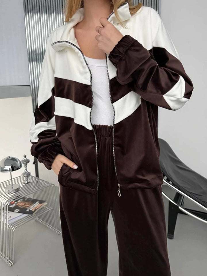 Women's Sporty Two-Piece Set with Fashionable Jacket and Loose Pants Chic & Stil