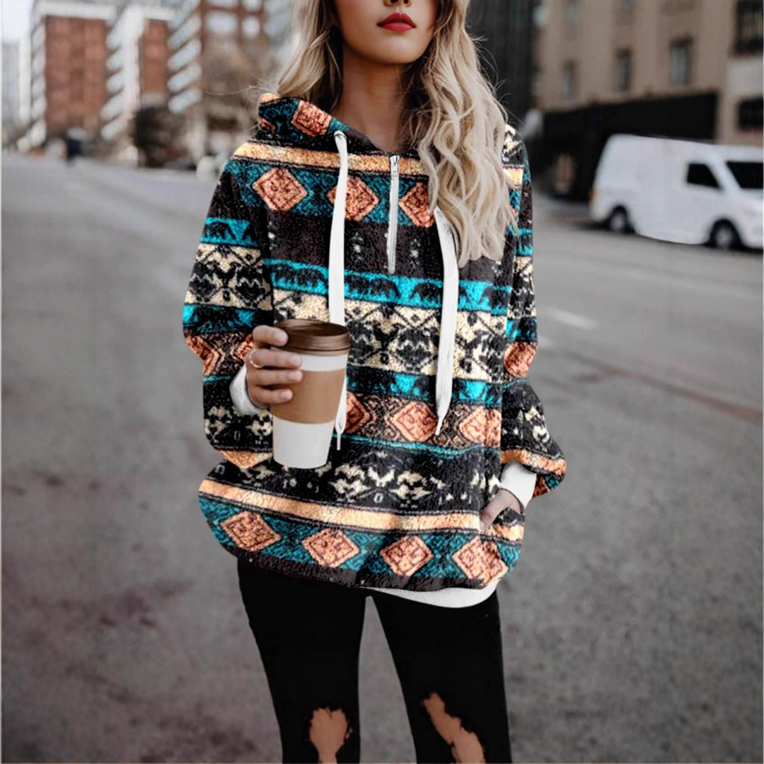 Women's cozy hooded sweatshirt with trendy geometric pattern Lune London