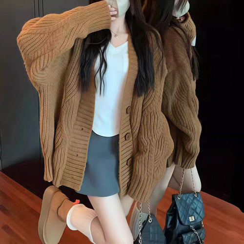 Ladies oversized knit cardigan with oversized sleeves and large button details Amarae