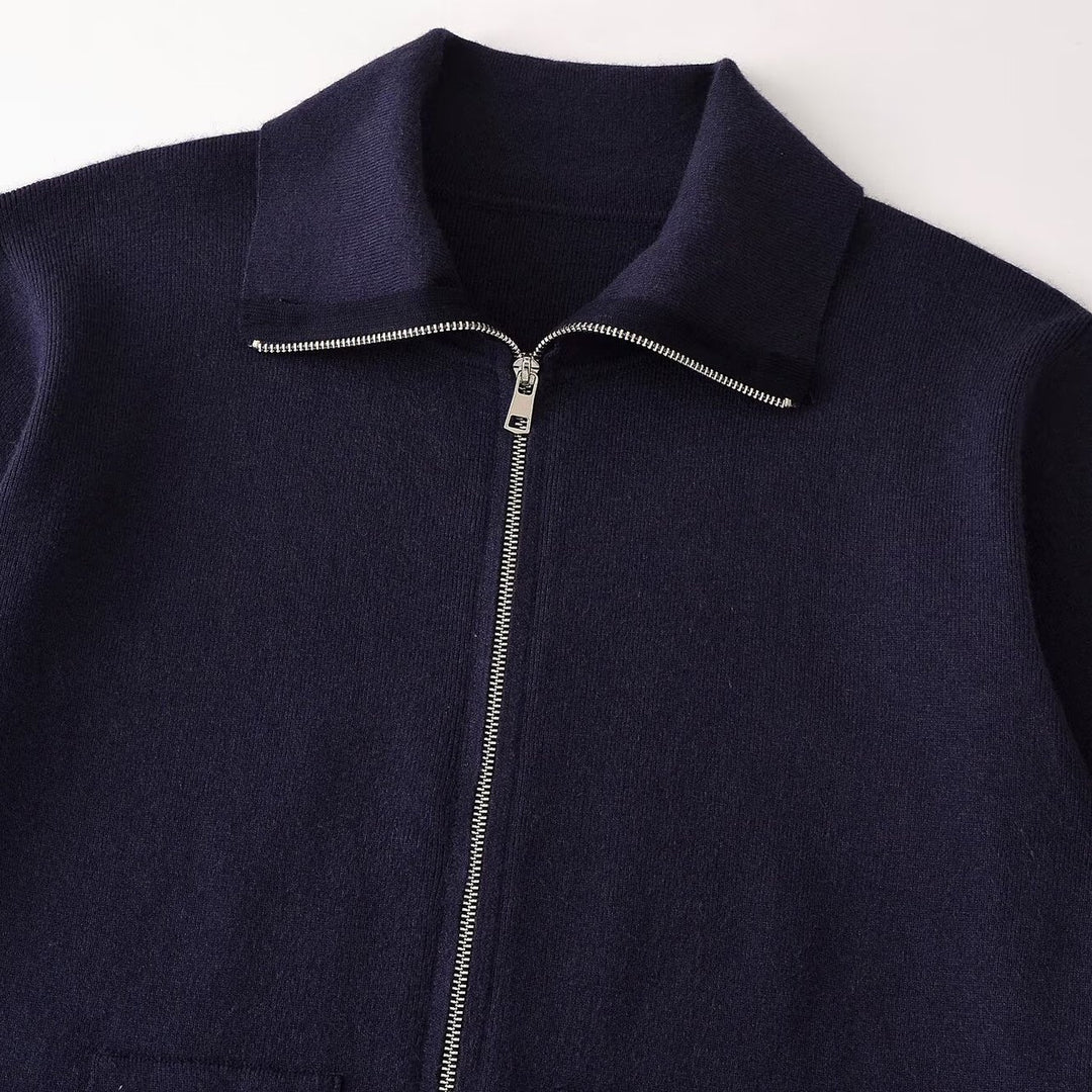 Women's Chunky Knit Oversized Zip Jacket with Stand-Up Collar and Patch Pockets Amarae
