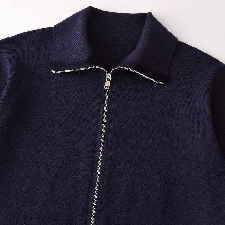 Women's Chunky Knit Oversized Zip Jacket with Stand-Up Collar and Patch Pockets Amarae