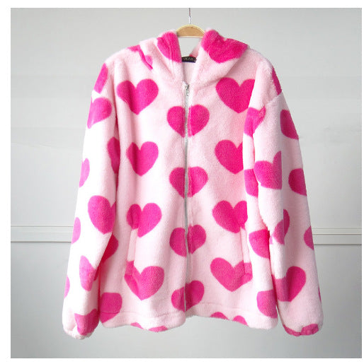 Ladies Cozy Hooded Jacket with Pretty Bear Pattern Lune London