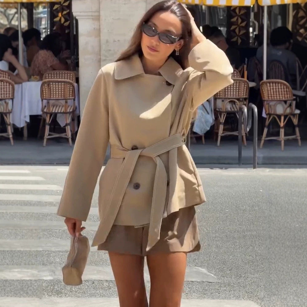 Women Tailored Short Jacket with Belt and Dropped Sleeves Amarae