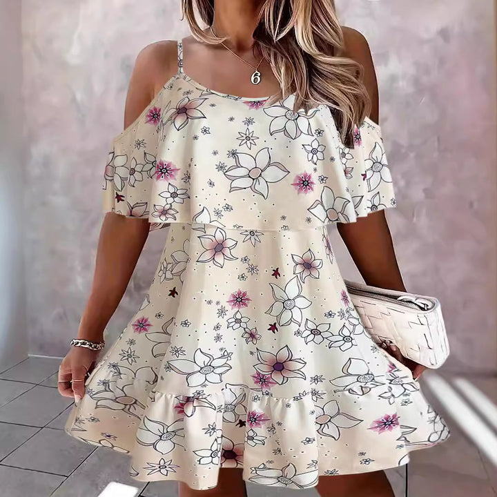 Ladies Floral Off-Shoulder Ruffle Mini Dress Lune London