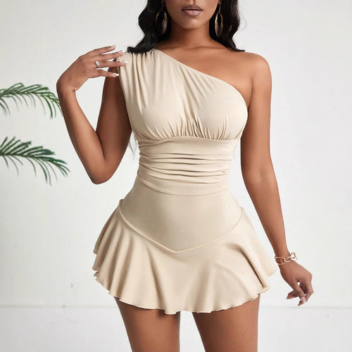 Asymmetrical mini dress for women with soft material and elegant draped design Chic & Stil