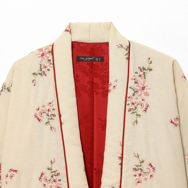 Women Elegant kimono-inspired jacket with floral embroidery Lune London