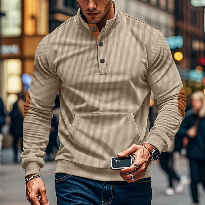 Casual sweater for men with high collar and button placket Lune London