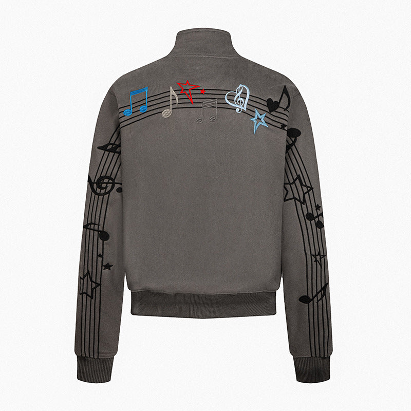 Women’s cropped stand-up collar sweat jacket with note and star embroidery Amarae