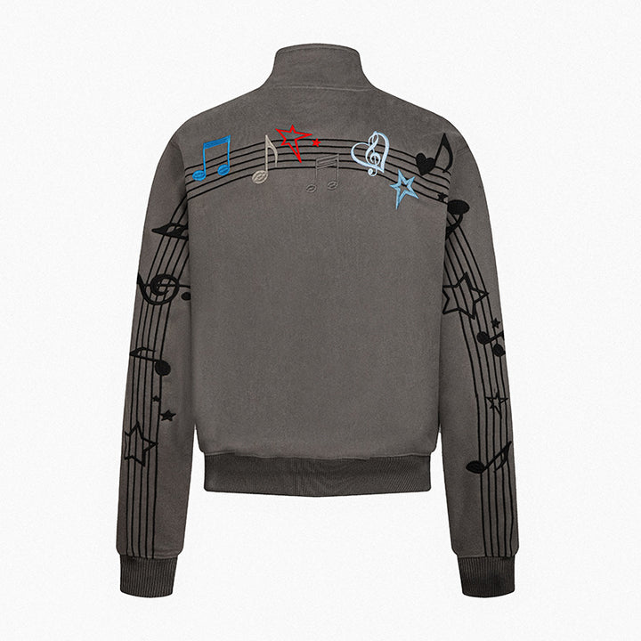 Women’s cropped stand-up collar sweat jacket with note and star embroidery Amarae