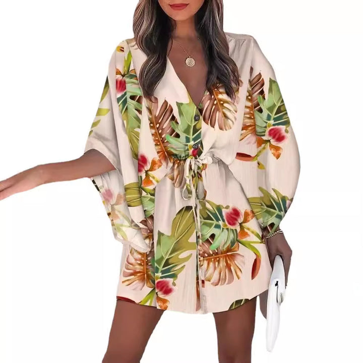 Shirt dress women with floral design and V-neck Lune London