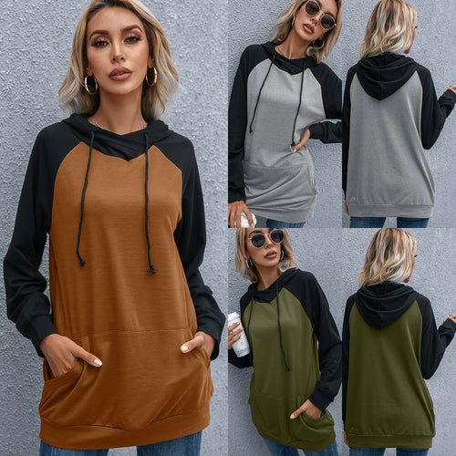 Casual hooded sweatshirt for women with pockets and sporty raglan cut Amarae