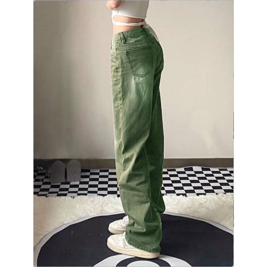 Ladies high-waisted wide denim jeans with straight leg and vintage wash Amarae
