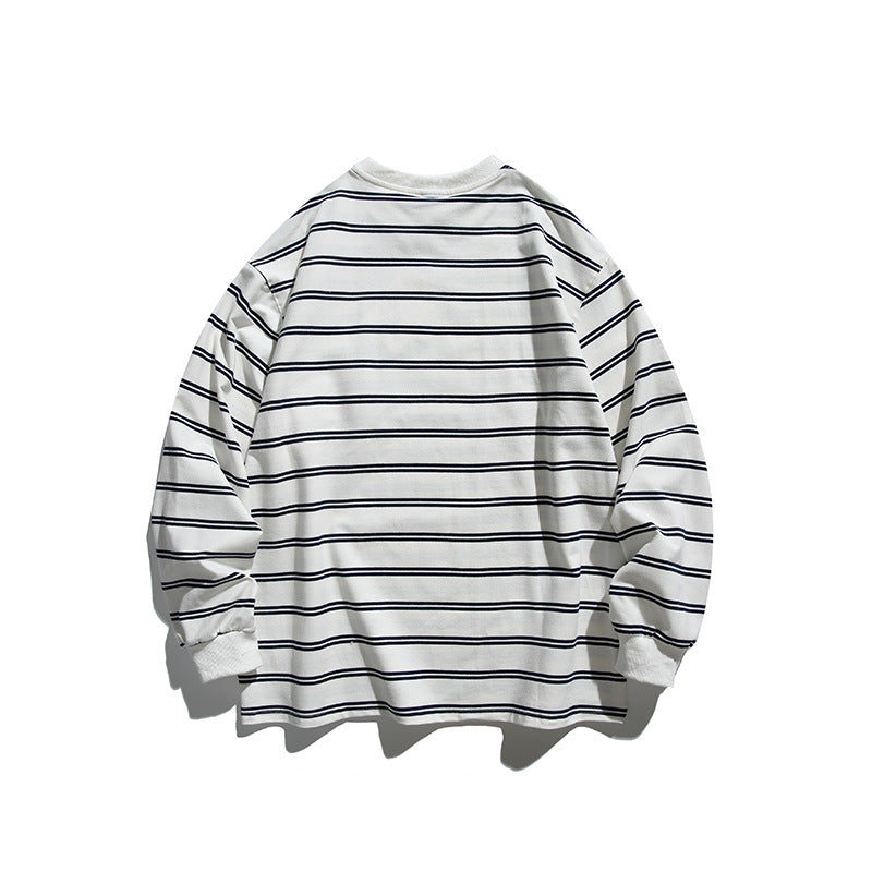 Unisex Oversize Long Sleeve with maritime stripe pattern and functional zippered chest pocket Amarae