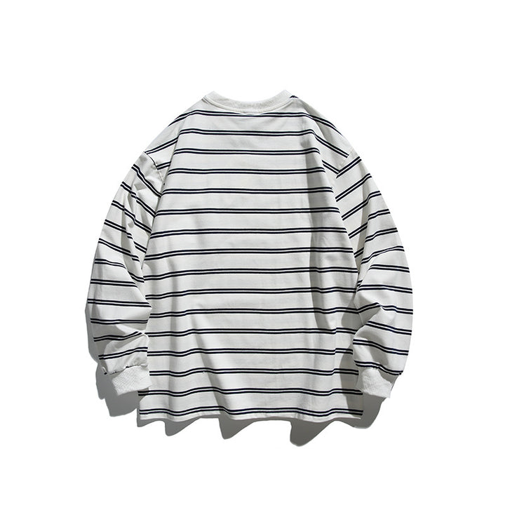 Unisex Oversize Long Sleeve with maritime stripe pattern and functional zippered chest pocket Amarae