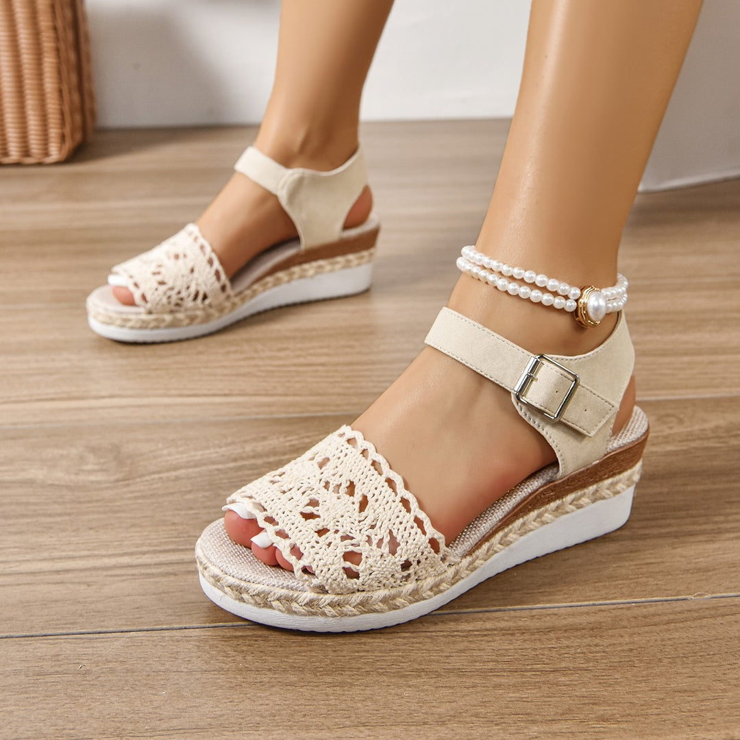 Lune London wedge sandals with crochet straps for women