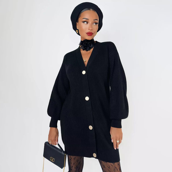 Knitted jacket for women with puff sleeves and button details Lune London
