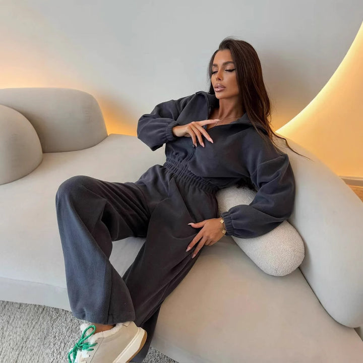 Ladies casual jumpsuit with high collar and adjustable waist Lune London
