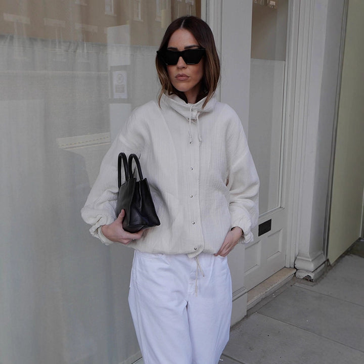 Women's Lightweight Hooded Blouson Jacket made of Cotton Muslin with Drawstring Amarae